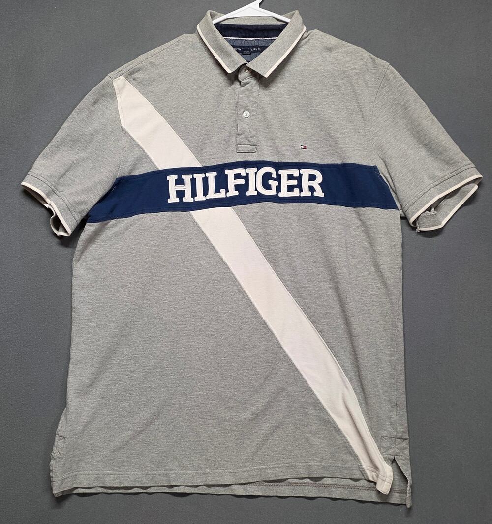 Y2K Rugby Style Tommy Hilfiger Mens 2X Polo Big Logo Classic Custom Fit